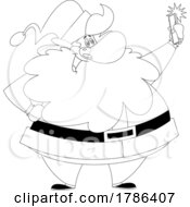 Cartoon Black And White Christmas Santa Claus Taking A Selfie by Hit Toon