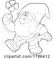 Poster, Art Print Of Cartoon Black And White Gnome Or Leprechaun Holding A Four Leaf Clover