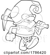 Poster, Art Print Of Cartoon Black And White Miner Gnome Carrying A Pickaxe
