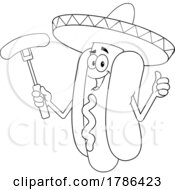 Cartoon Black And White Hot Dog Mascot Wearing A Sombrero