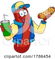 Poster, Art Print Of Cartoon Hot Dog Mascot With A Soda