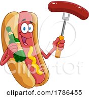 Cartoon Hot Dog Mascot With A Beer