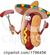 Cartoon Hot Dog Mascot Wearing A Sombrero