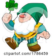 Cartoon Gnome Or Leprechaun Holding A Four Leaf Clover