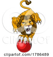 Poster, Art Print Of Lion Cricket Ball Animal Sports Team Mascot
