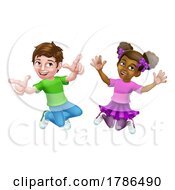 Poster, Art Print Of Jumping Girl And Boy Kids Children Cartoon
