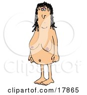 Nude Middle Aged Cacuasian Woman With Black Curly Hair Preparing To Take A Shower