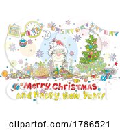 Poster, Art Print Of Party Cat Over A Merry Christmas And Happy New Year Greeting