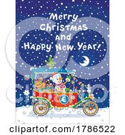 Poster, Art Print Of Snowman Driving Over A Merry Christmas And Happy New Year Greeting