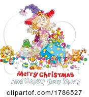 Poster, Art Print Of Witch With Toys And A Merry Christmas And Happy New Year Greeting