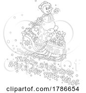 Poster, Art Print Of Sledding Snowman And A Merry Christmas And Happy New Year Greeting