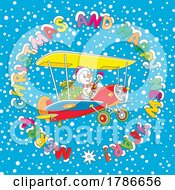 Poster, Art Print Of Snowman Flying A Plane With A Merry Christmas And Happy New Year Greeting