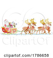 Poster, Art Print Of Santa And Frosty In A Sled With Reindeer