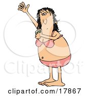 Clipart Illustration Of A Middle Aged Caucasian Woman In Her Underwear Holding Her Arm Up To Apply Deodorant