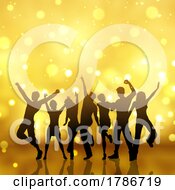 Poster, Art Print Of Silhouettes Of People Dancing On A Gold Bokeh Lights Background