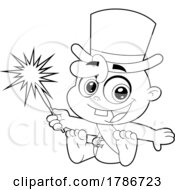 Poster, Art Print Of Cartoon Black And White New Year Baby Holding A Sparkler