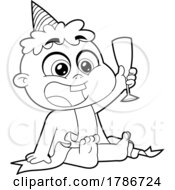 Poster, Art Print Of Cartoon Black And White New Year Baby At A Party