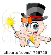 Poster, Art Print Of Cartoon New Year Baby Holding A Sparkler