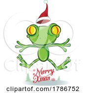 Cartoon Frog Jumping Over Merry Christmas Text