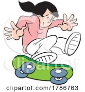 Poster, Art Print Of Cartoon Girl Skateboarding Without A Helmet