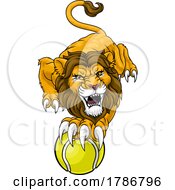 Poster, Art Print Of Lion Tennis Ball Animal Sports Team Mascot