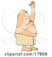 Clipart Illustration Of A Middle Aged Caucasian Man Wrapped In A Towel Holding His Arm Up To Apply Deodorant by djart