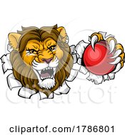 Poster, Art Print Of Lion Cricket Ball Animal Sports Team Mascot