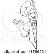 Poster, Art Print Of Chef Cook Baker Man Cartoon Peeking Around Sign