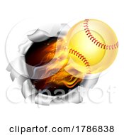 Poster, Art Print Of Softball Ball Flame Fire Breaking Background