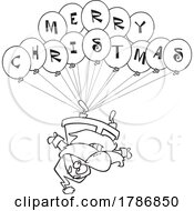 Poster, Art Print Of Cartoon Black And White Santa Floating Upside Down From Merry Christmas Balloons