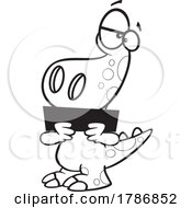 Cartoon Black And White Dinosaur Holding A Subtraction Minus Symbol
