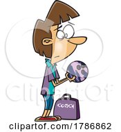 Cartoon Female Bowling Coach Holding A Ball by toonaday