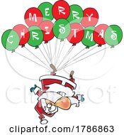 Cartoon Santa Floating Upside Down From Merry Christmas Balloons