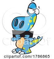Cartoon Dinosaur Holding A Subtraction Minus Symbol by toonaday