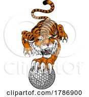 Poster, Art Print Of Tiger Golf Ball Sports Team Cartoon Animal Mascot