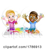 Poster, Art Print Of Cartoon Children Playing With Paint
