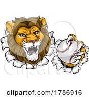 Poster, Art Print Of Lion Baseball Ball Animal Sports Team Mascot