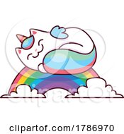 Poster, Art Print Of Cartoon Unicorn Cat Sleeping On A Rainbow