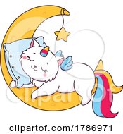Cartoon Unicorn Cat Sleeping On A Crescent Moon