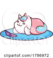 Cartoon Unicorn Cat Watching A Movie On A Laptop by Vector Tradition SM