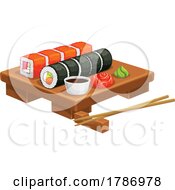 Poster, Art Print Of Japanese Rolls Sauces And Chopsticks