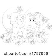 Cartoon Black And White Baby Elephant With Butterflies