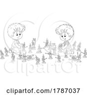 Poster, Art Print Of Cartoon Black And White Boys Playing With Toy Soldiers