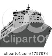 Poster, Art Print Of Roll On Roll Off Cargo Ship Or Roro Viewed From Front Retro Wpa Style