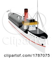 Twin Screw Steamer Steamship Boat Viewed From High Angle Isolated Retro WPA Style