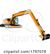 Excavator Or Mechanical Digger With Boom Dipper And Bucket Isolated WPA Retro Style