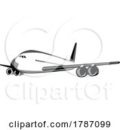 Poster, Art Print Of Airbus A380 Commercial Jet Plane Airliner Flying Front View Isolated Retro