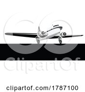 Poster, Art Print Of Propeller Airplane Airliner On Runway Take-Off Wheels Up Front View Isolated Retro
