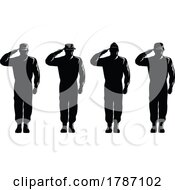 Poster, Art Print Of American Soldier Military Serviceman Personnel Silhouette Saluting Silhouette Full Body Isolated Retro
