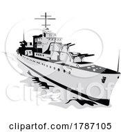 World War Two Fletcher Class Torpedo Boat Destroyer Isolated Retro Style